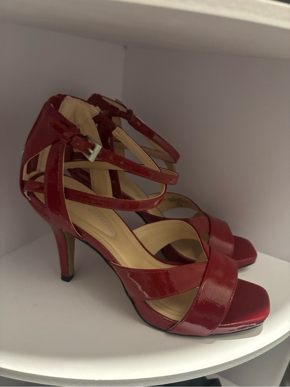 Red Patent Strappy High Heel Sandals- Woman